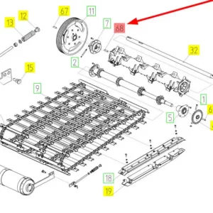 Oryginalny klin o wymiarach 14 x 9 x 80 mm i numerze katalogowym 100150857, stosowany w kombajnach zbożowych marki Rostselmash. schemat