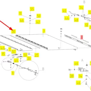 Oryginalny pręt zawiasu o numerze katalogowym 100166244, stosowany w kombajnach zbożowych marki Rostselmash schemat.