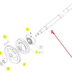 Oryginalny tylny wałek pośredni o numerze katalogowym 100172557, stosowany w kombajnach zbożowych marki Rostselmash schemat.