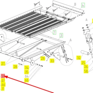 Oryginalna śruba M10 x 60 o numerze katalogowym 100174054, stosowana w kombajnach zbożowych marki Rostselmash schemat.