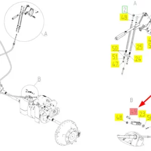 Oryginalny sworzeń linki hamulca ręcznego o wymiarach 12 x 28.35 mm i numerze katalogowym 100181337, stosowany w kombajnach zbożowych marki Rostselmash schemat.