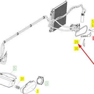 Oryginalny napinacz sprężarki klimatyzacji o numerze katalogowym 100199834, stosowany w kombajnach zbożowych marki Rostselmash schemat.