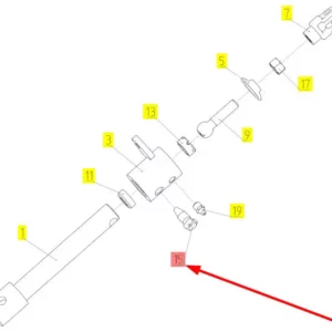 Oryginalna śruba dociskowa zabezpieczająca mechanizmu dźwigni zmiany biegów o numerze katalogowym 100201598, stosowana w kombajnach zbożowych marki Rostselmash schemat.