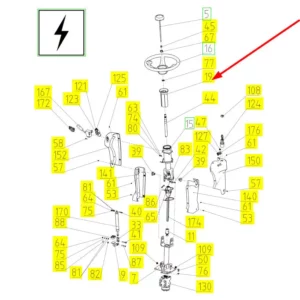 Oryginalna obudowa regulacji kierownicy o numerze katalogowym 100211497, stosowana w kombajnach zbożowych marki Rostselmash schemat.