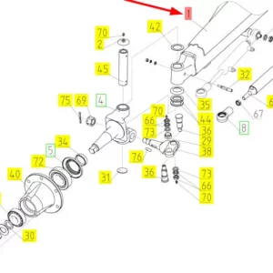 Oryginalna belka osi o numerze katalogowym 100213244, stosowana w kombajnach zbożowych marki Rostselmash- schemat.