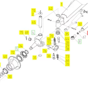 Oryginalny wałek osi o numerze katalogowym 100213245, stosowany w kombajnach zbożowych marki Rostselmash- schemat.