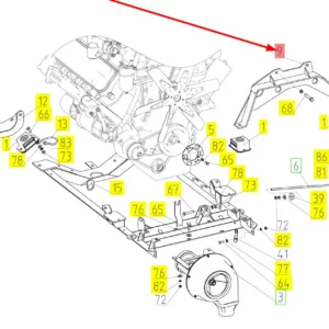 Oryginalne mocowanie silnika o numerze katalogowym 100226322, stosowane w kombajnach zbożowych marki Rostselmash schemat.