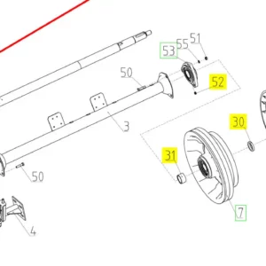 Oryginalny wałek tylny z kołem pasowym o numerze katalogowym 100228678, stosowany w kombajnach zbożowych marki Rostselmash schemat.