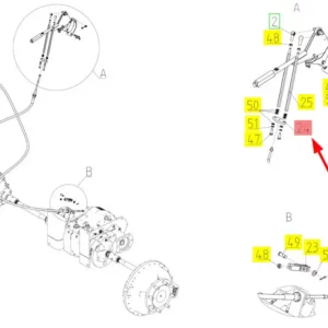 Oryginalna płytka cięgła hamulca ręcznego o numerze katalogowym 100229607, stosowana w kombajnach zbożowych marki Rostselmash schemat.