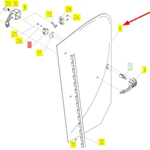 Oryginalna szyba drzwi lewych o numerze katalogowym 100232620, stosowana w kombajnach zbożowych marki Rostselmash schemat.