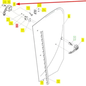 Oryginalny uchwyt drzwi wewnętrzny o numerze katalogowym 100232751, stosowany w kombajnach zbożowych marki Rostselmash schemat.