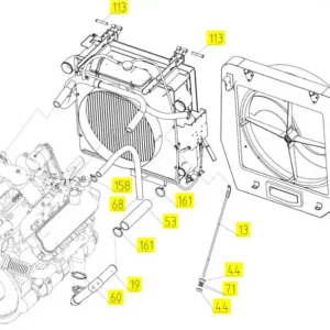 Oryginalny wentylator chłodnicy o numerze katalogowym 100235355, stosowany w kombajnach zbożowych marki Rostselmash schemat.