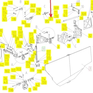 Oryginalny uchwyt o numerze katalogowym 100235552, stosowany w kombajnach zbożowych marki Rostselmash. schemat