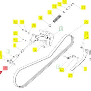 Oryginalny sworzeń siłownika napinacza o wymiarach 12 x 45 mm i numerze katalogowym 100239569, stosowany w kombajnach zbożowych marki Rostselmash. schemat