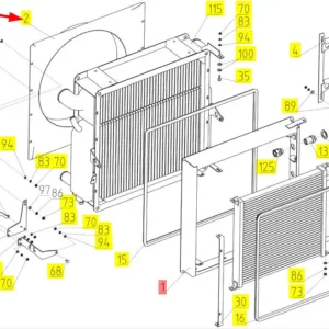 Oryginalna osłona wentylatora o numerze katalogowym 100243283, stosowana w kombajnach zbożowych marki Rostselmash schemat.