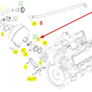 Oryginalna rura wydechu o numerze katalogowym 100243598, stosowana w kombajnach zbożowych marki Rostselmash schemat.