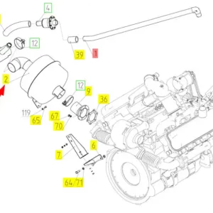 Oryginalny tłumik o numerze katalogowym 100243639, stosowany w kombajnach zbożowych marki Rostselmash schemat.