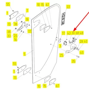 Oryginalny zatrzask klamki drzwi o numerze katalogowym 100244425, stosowany w kombajnach zbożowych marki Rostselmash schemat.