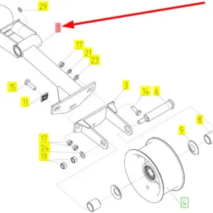 Oryginalne mocowanie koła napinającego o numerze katalogowym 100245275, stosowane w kombajnach zbożowych marki Rostselmash.