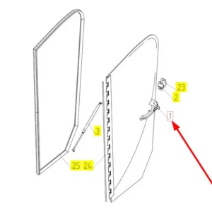 Oryginalne drzwi lewe o numerze katalogowym 100246795, stosowane w kombajnach zbożowych marki Rostselmash schemat.