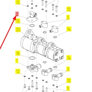 Oryginalny kołnierz pompy hydraulicznej o numerze katalogowym 100267284, stosowany w kombajnach zbożowych marki Rostselmash schemat.