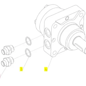 Oryginalne złącze hydrauliczne o numerze katalogowym 100296698, stosowane w hederach zbożowych marki Rostselmash. Schemat