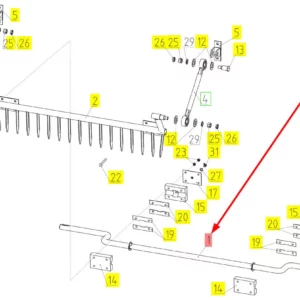 Oryginalny wał korbowy ugniatacza słomy o numerze katalogowym 100300020, stosowany w kombajnach zbożowych marki Rostselmash schemat.