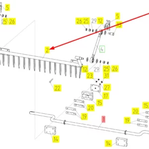 Oryginalny grzebień ugniatacza słomy o numerze katalogowym 100300069, stosowany w kombajnach zbożowych marki Rostselmash schemat.