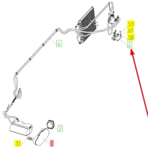 Oryginalne mocowanie sprężarki o numerze katalogowym 100301065, stosowane w kombajnach zbożowych marki Rostselmash schemat.