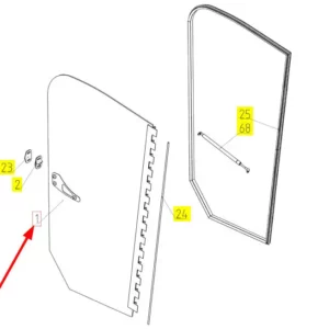 Oryginalna szyba drzwi prawych o numerze katalogowym 100311092, stosowana w kombajnach zbożowych marki Rostselmash schemat.