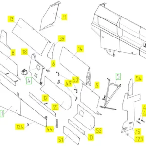 Oryginalny element obudowy lewa strona o numerze katalogowym 100312792, stosowany w kombajnach zbożowych marki Rostselmash. schemat