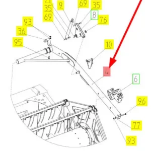 Oryginalne prawe ramię nagarniacza o numerze katalogowym 100313094, stosowane w hederach zbożowych marki Rostselmash. schemat