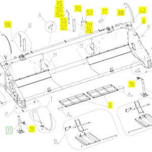 Oryginalna tylna podpora hederu o numerze katalogowym 100322820, stosowana w hederach zbożowych marki Rostselmash. schemat
