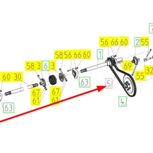 Oryginalny łańcuch napędu ślimaka hederu o numerze katalogowym 100326607, stosowany w kombajnach zbożowych marki Rostselmash schemat