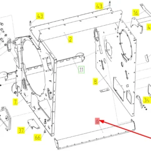 Oryginalna osłona dolna młocarni o numerze katalogowym 100331765, stosowana w kombajnach zbożowych marki Rostselmash schemat.