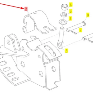 Oryginalna obejma prowadnicy nagarniacza o numerze katalogowym 100337017, stosowana w hederach zbożowych marki Rostselmash. Schemat