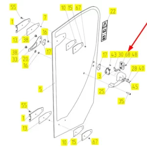 Oryginalny zamek drzwi, osłon o numerze katalogowym 100344270, stosowany w kombajnach zbożowych marki Rostselmash schemat.