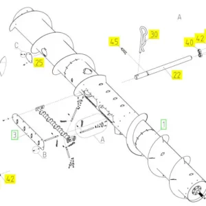 Oryginalny ślimak hederu 9 m o numerze katalogowym 100348533, stosowany w hederach zbożowych marki Rostselmash. schemat