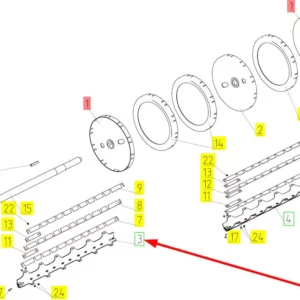 Oryginalna listwa bębna młócącego o numerze katalogowym 100396017, stosowana w kombajnach zbożowych marki Rostselmash schemat.
