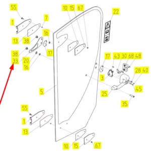 Oryginalna nakładka szyby drzwi o numerze katalogowym 100398878, stosowana w kombajnach zbożowych marki Rostselmash schemat.