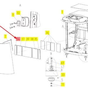Oryginalna uszczelka kabiny o numerze katalogowym 100403798, stosowana w kombajnach zbożowych marki Rostselmash schemat.