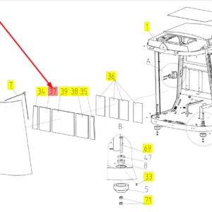 Oryginalna uszczelka kabiny o numerze katalogowym 100403924, stosowana w kombajnach zbożowych marki Rostselmash schemat.
