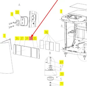Oryginalna uszczelka kabiny o numerze katalogowym 100404593, stosowana w kombajnach zbożowych marki Rostselmash schemat.