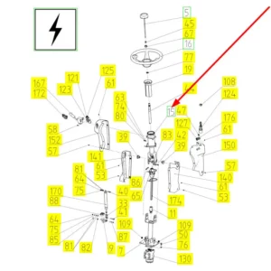 Oryginalny kompletny wał kierownicy o numerze katalogowym 100406238, stosowany w kombajnach zbożowych marki Rostselmash schemat.