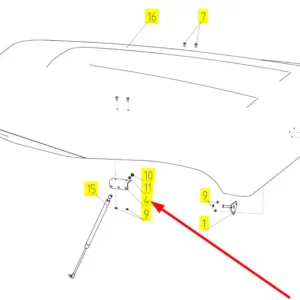 Oryginalny uchwyt siłownika gazowego dachu kabiny o numerze katalogowym 100419103, stosowany w kombajnach zbożowych marki Rostselmash schemat.