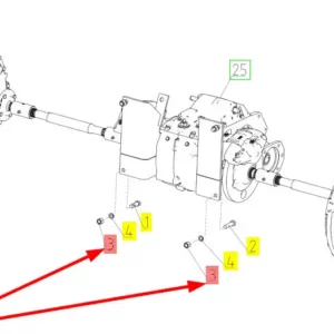 Oryginalna nakrętka mocowania skrzyni biegów do belki przedniej osi o wymiarze M16 i numerze katalogowym 100422233, stosowana w kombajnach zbożowych marki Rostselmash schemat.