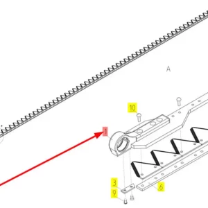 Oryginalna główka kosy o numerze katalogowym 100429495, stosowana w hederach zbożowych marki Rostselmash schemat