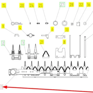 Oryginalna kosa hederu o numerze katalogowym 100429506, stosowana w hederach zbożowych marki Rostselmash schemat