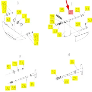 Oryginalna oś blokady o numerze katalogowym 100432589, stosowana w kombajnach zbożowych marki Rostselmash. schemat