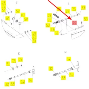 Oryginalny sworzeń blokady o numerze katalogowym 100438522, stosowany w kombajnach zbożowych marki Rostselmash. schemat